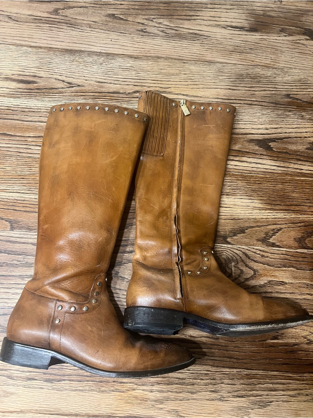 Franco Sarto Tall Studded Leather Riding Boots - Brown